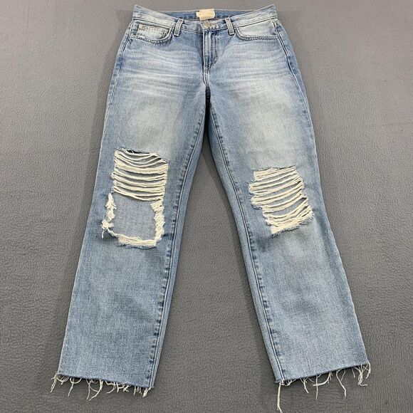 L'AGENCE Jeans Womens 25 Adele High Rise Distressed Raw Hem Ripped Knees USA - Picture 1 of 16